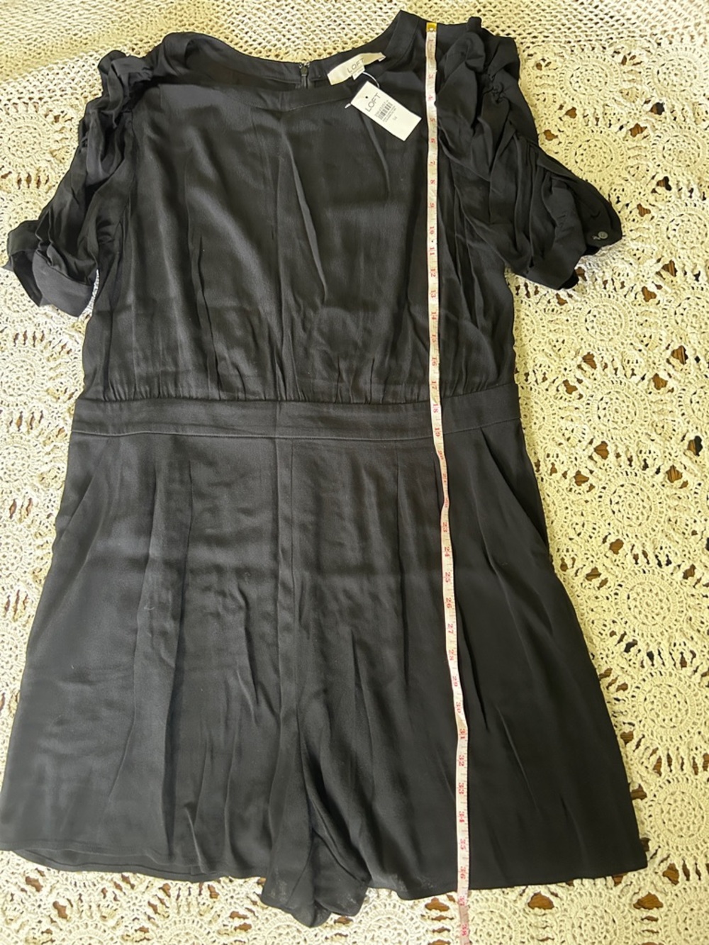 LOFT Black Short-Sleeve Jumpsuit with Ruffle Sleeve Detail - Picture 7 of 7